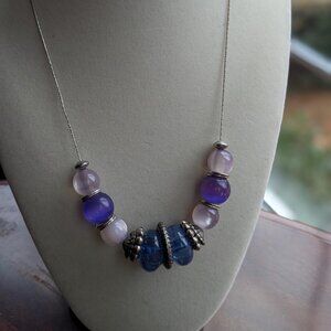 Vintage KR Fashion Necklace, Purple & Blue Beaded Necklace